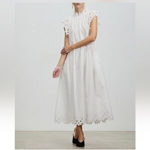 Magali Pascal Corinne Floral Embroidered High Neck Midi Dress In Off White-Small